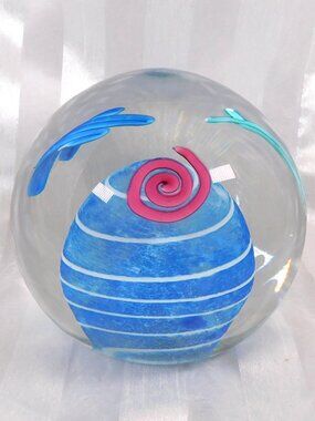 Large Light Blue Signed Art Glass Paperweight # 26358